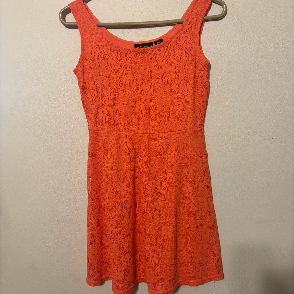 Metaphor Bright Coral Lace Mini Dress